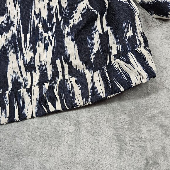 CJ Banks Blazer Womens 2X Blue White Ikat Open Front Ruffle Trim Preppy Jacket - Picture 4 of 9